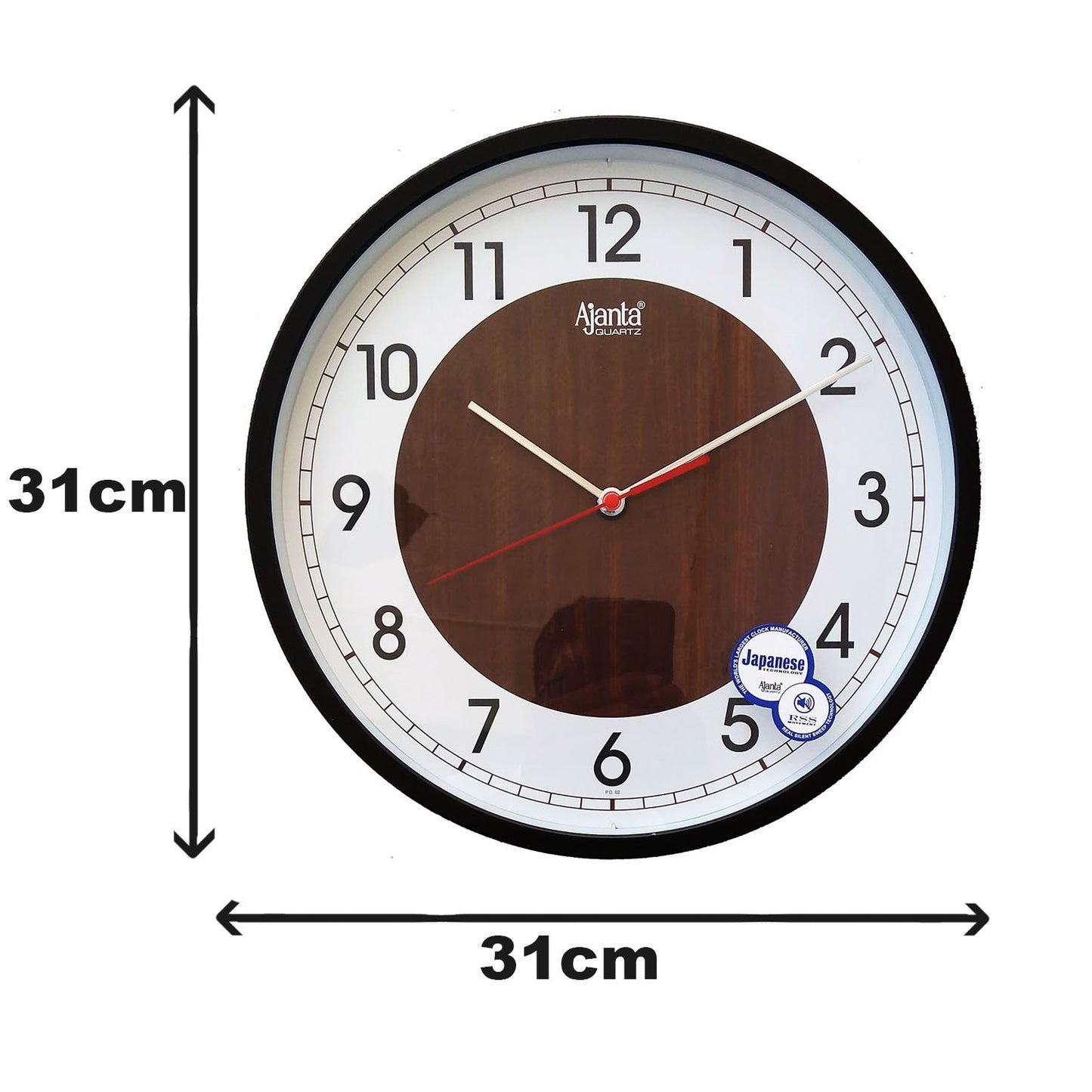 Ajanta Analog Wall Clock with Silent Movement, 30.3 cm, Brown Plastic