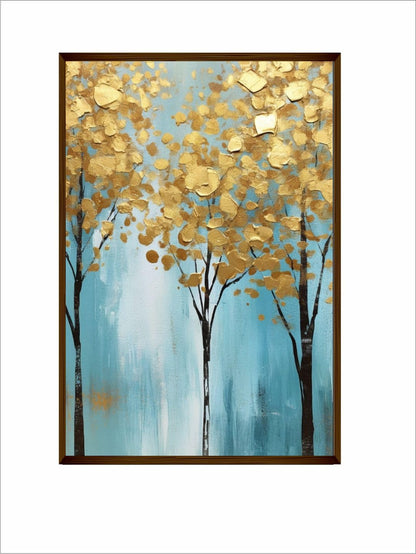 Canvas Wall Painting - Abstract Art - Wooden Framed - 20x30 Inches (50x75 cm) - Gold Lucky Tree