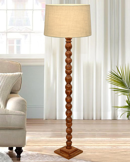 Floor Lamp Classic Design Wooden Base Off-White Shade 142x30x27cm