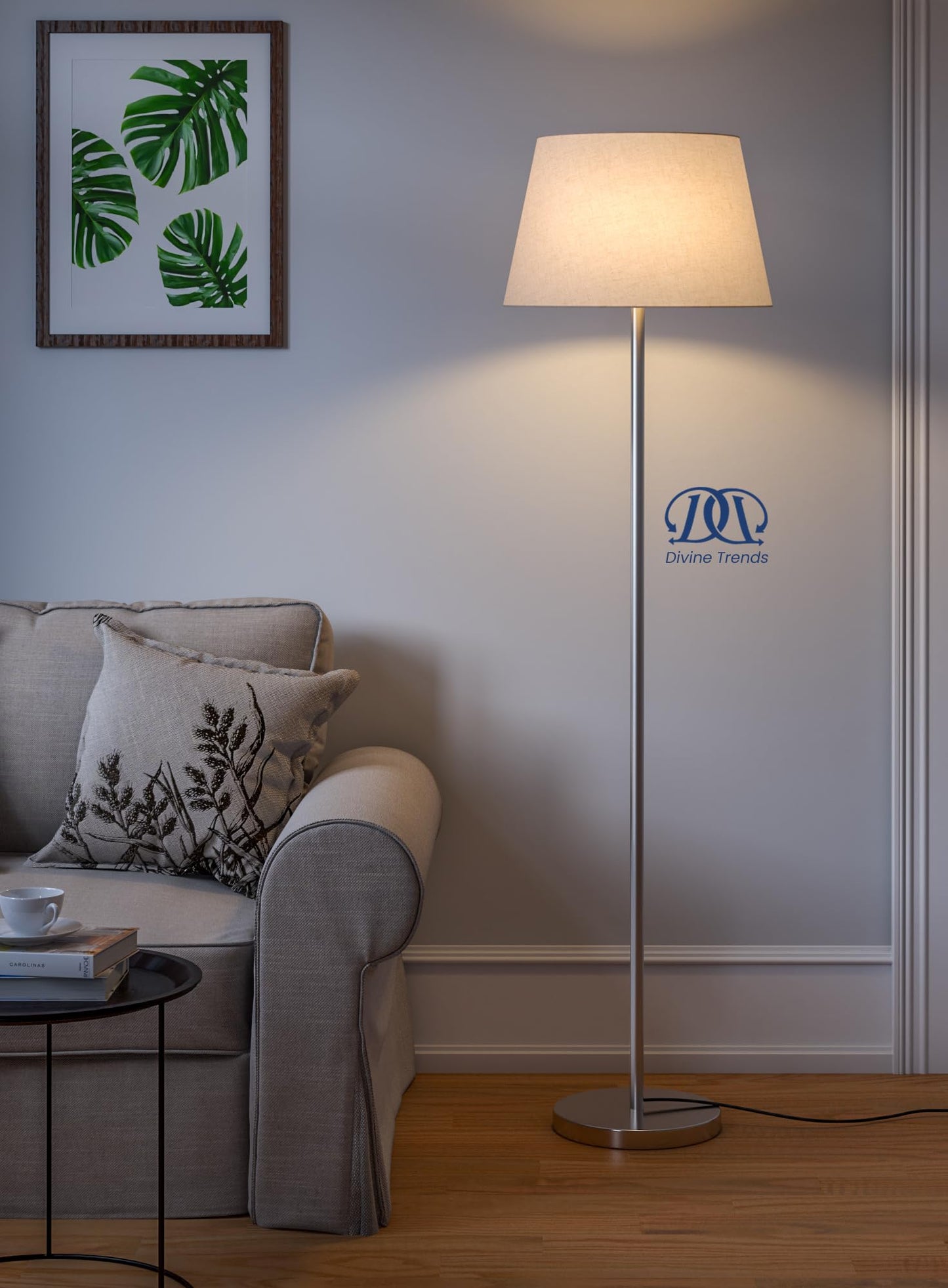Floor Lamp Modern Minimalistic Stainless Steel Silver 5ft Height 16 inch Diameter