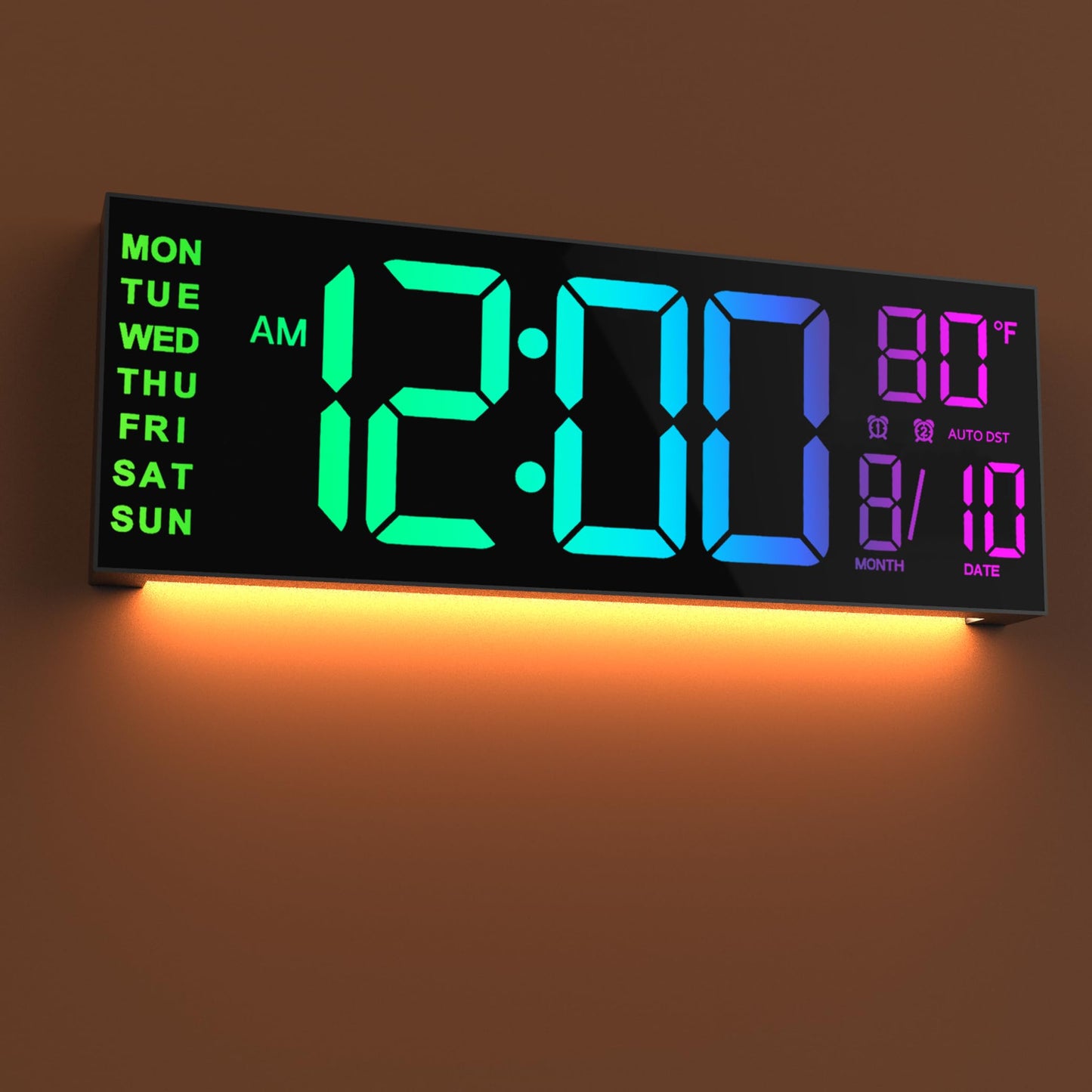 Digital Wall Clock with Remote Control, 16-Inch LED Display, Black