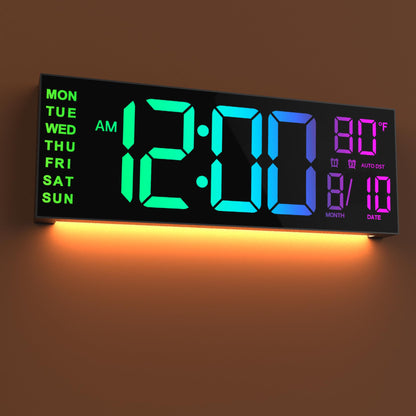 Digital Wall Clock with Remote Control, 16-Inch LED Display, Black