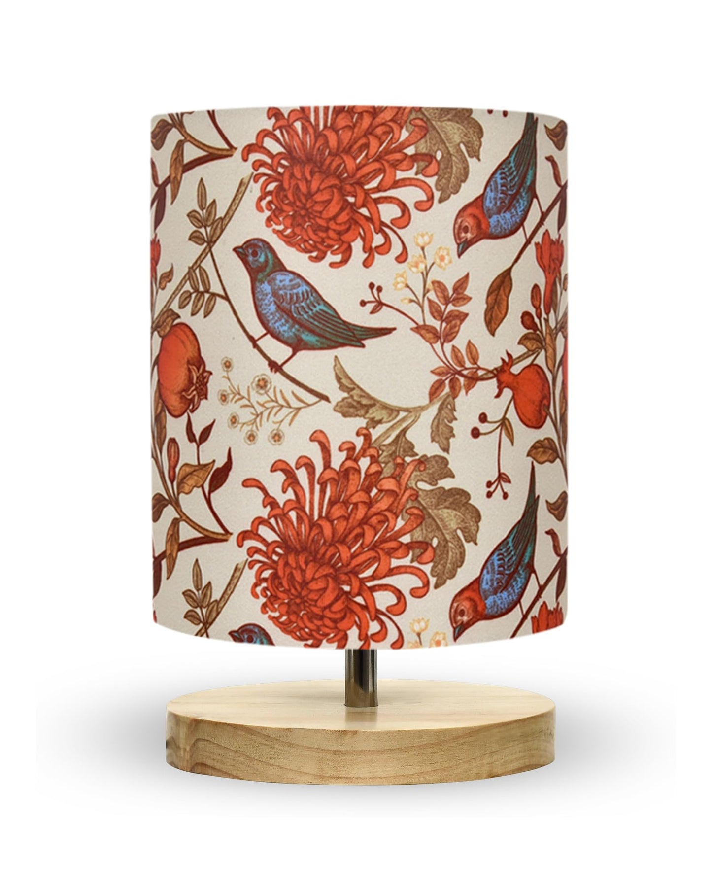 Table Lamp with Floral Fabric Shade - Wooden Base - 24x14x15cm - Multicolor