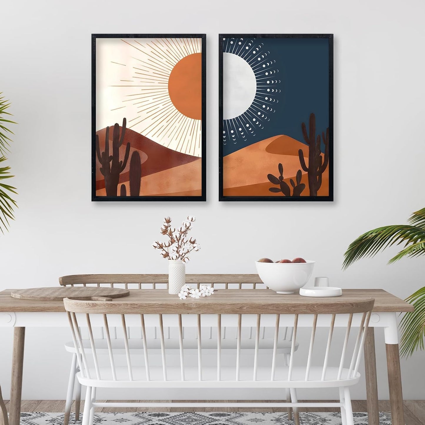 Modern Abstract Madhubani Art Painting Set of 2 with Textured Black Frames - UV Printed - 60x90 cm