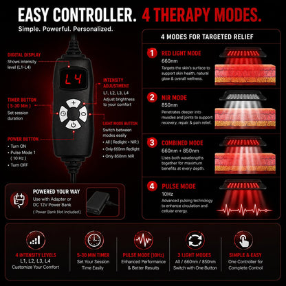 Red Light Therapy Pad for Body | 660nm Red & 850nm Near Infrared LED Light Therapy Wrap | High Irradiance up to 280mW/cm² | Pulse Mode | Adjustable Therapy Belt for Back, Knee, Shoulder, Neck & Muscle Recovery