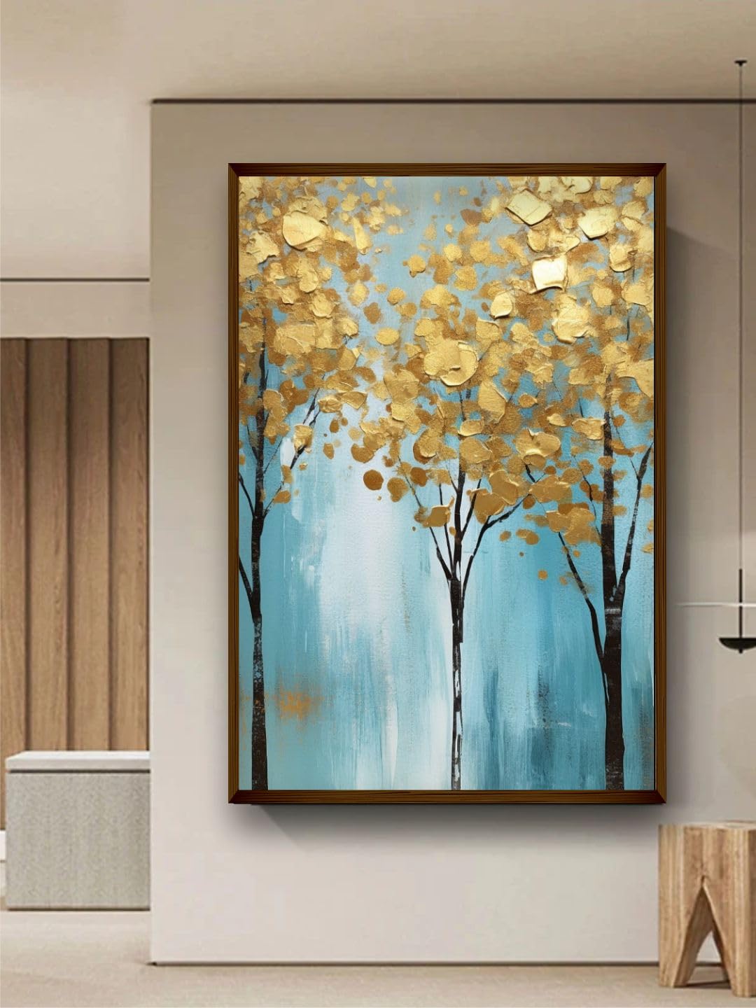 Canvas Wall Painting - Abstract Art - Wooden Framed - 20x30 Inches (50x75 cm) - Gold Lucky Tree