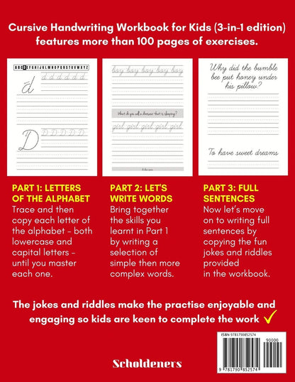 Cursive Handwriting Workbook for Kids: 3-in-1 Writing Practice Book to Master Letters, Words & Sentences