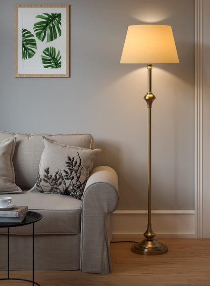 LED Floor Lamp Antique Brass Finish 5Ft Height with Cream Lampshade