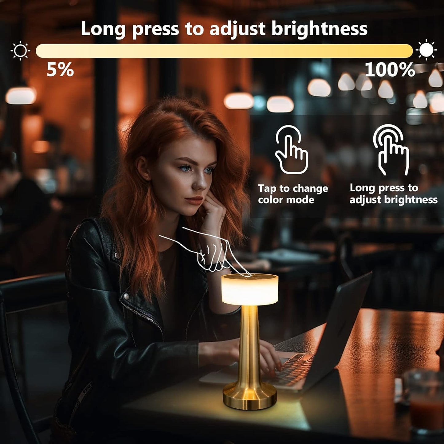 Table Lamp with Wireless Charging & Touch Control - Aluminum Gold - 2000 mAh Battery - 41 Level Dimming