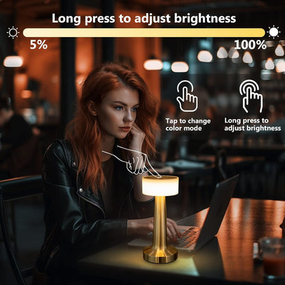 Table Lamp with Wireless Charging & Touch Control - Aluminum Gold - 2000 mAh Battery - 41 Level Dimming