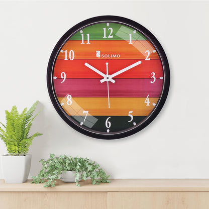 Wall Clock with Step Movement - 12 Inch Diameter, Black Plastic Frame, Glass Face