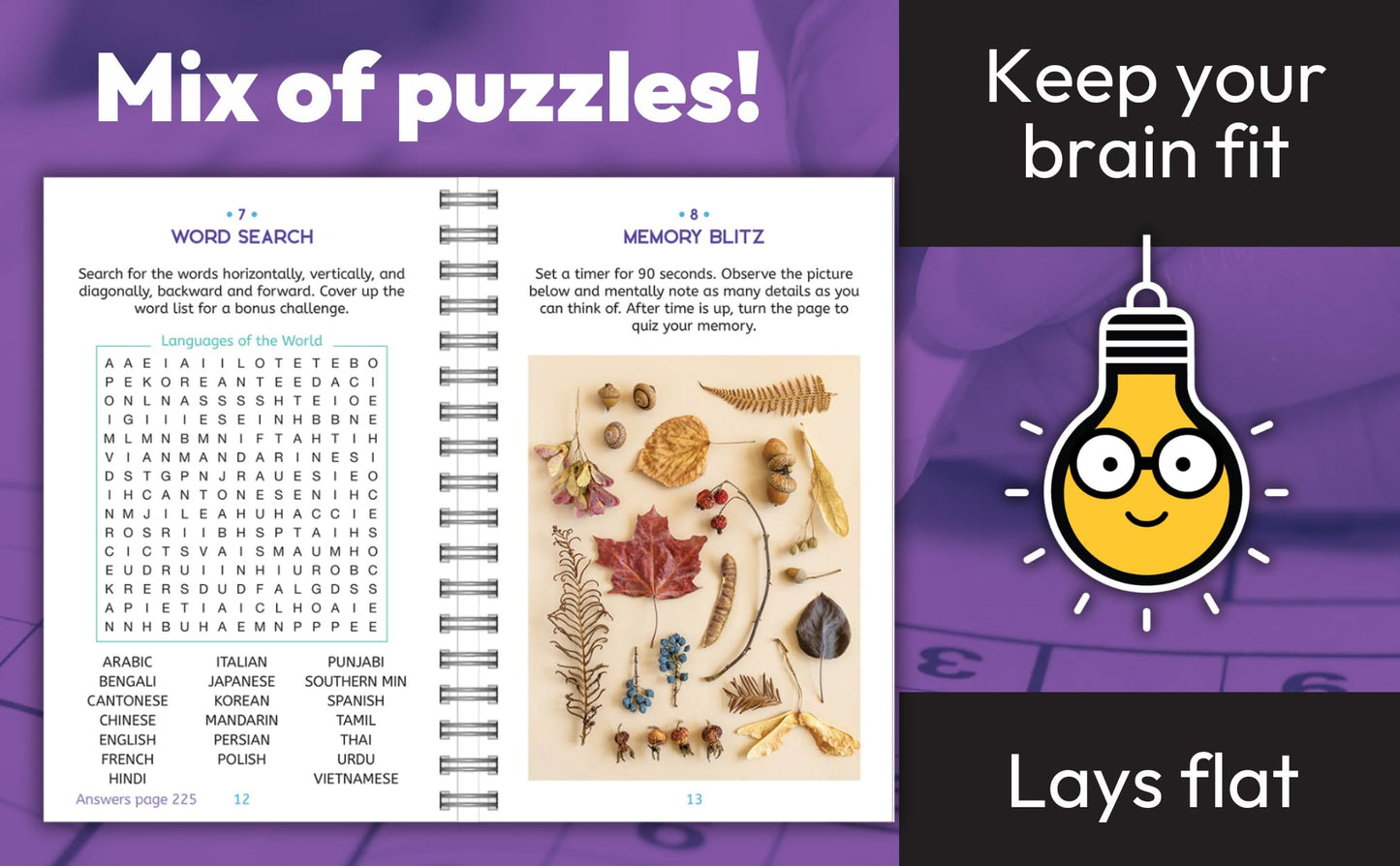 Large Print Memory Puzzles: 175+ Puzzles and Activities for Adults to Exercise Memory and Improve Focus - Includes Spiral Bound / Lay Flat Design and ... Font for Easy Reading (Brain Busters) 