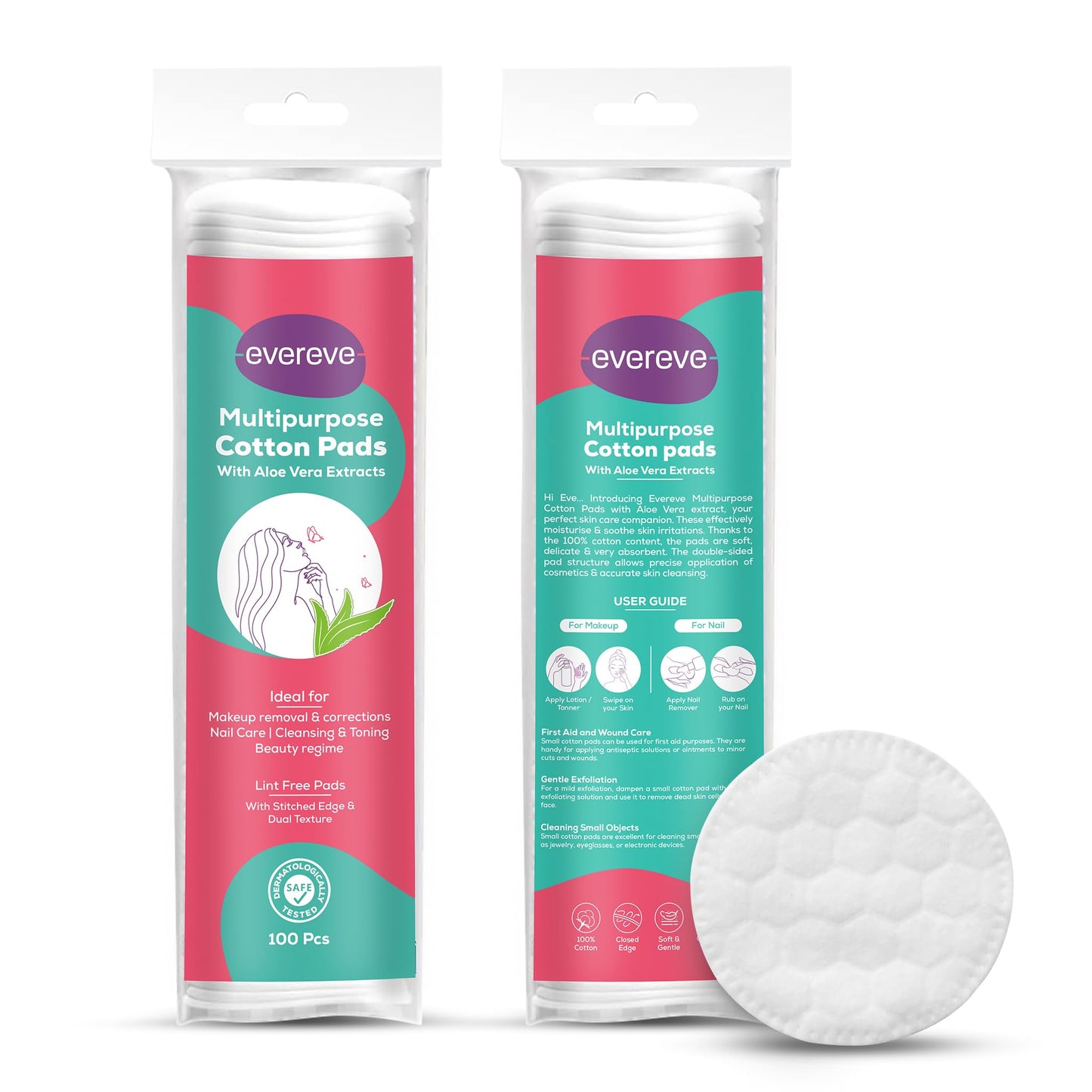 Multipurpose Cotton Pads 200 Pcs with Aloe, Embossed, Double-Sided