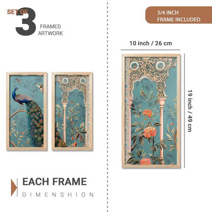 Pichwai Wall Art Painting Set of 3 | Acrylic on 300 GSM Paper | 10 x 19 Inches | Framed with Wooden Backing
