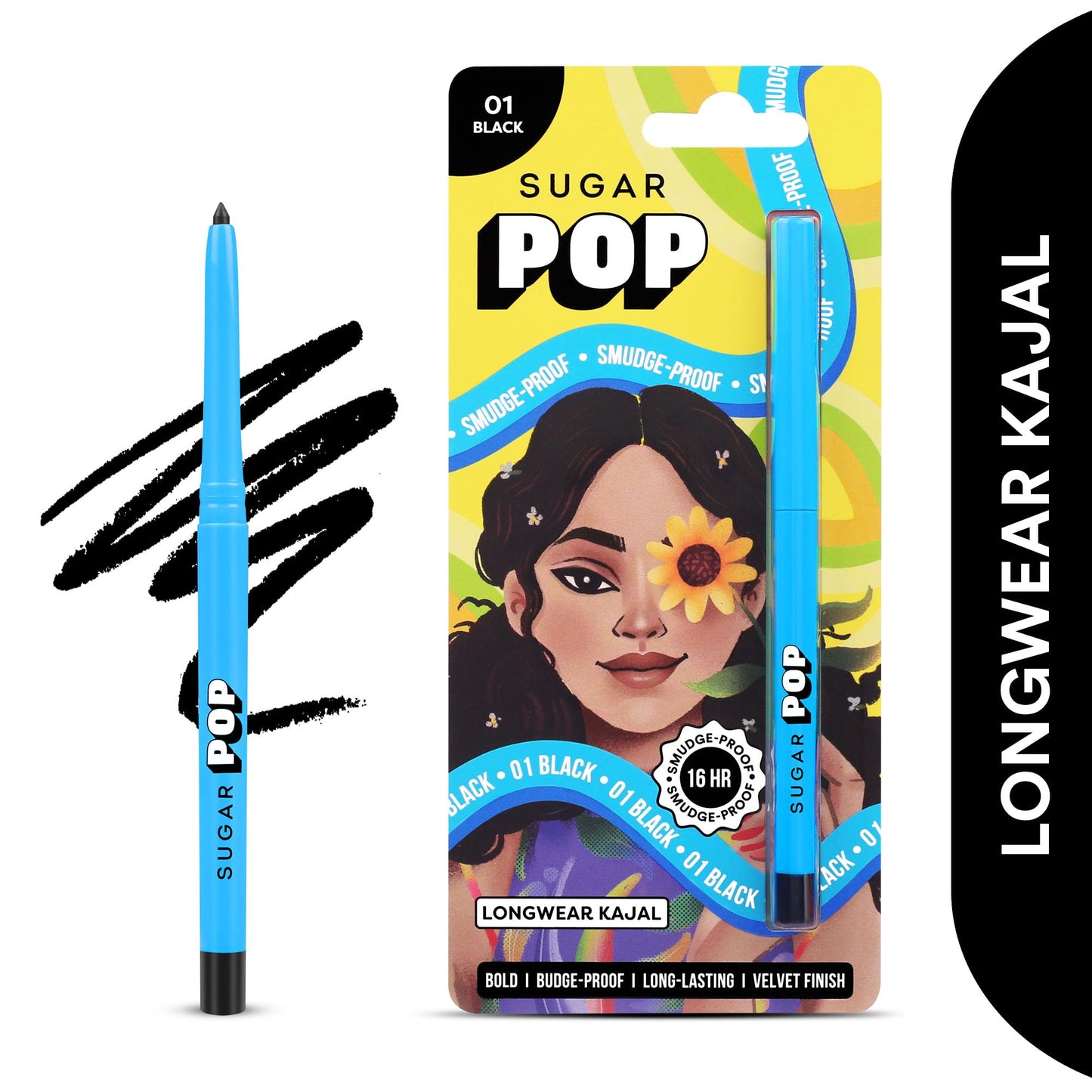 16Hr Longwear Kajal, Waterproof, Smudge-Proof, 0.3gm - Black