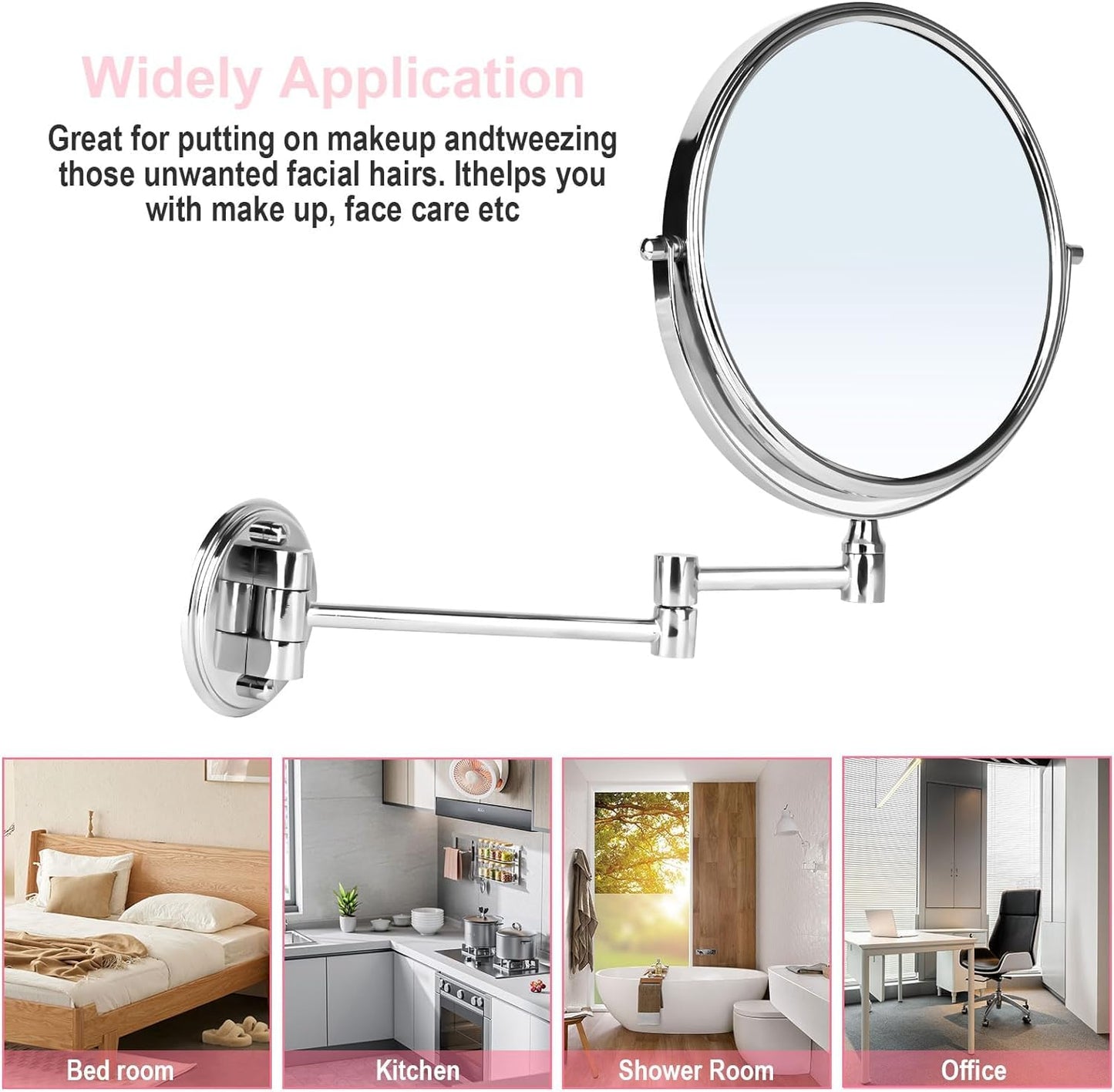 Round Double-Sided Magnifying Makeup Mirror 5X/1X Stainless Steel Silver 8 Inch