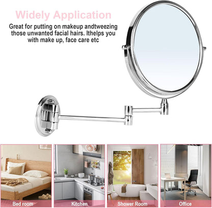 Round Double-Sided Magnifying Makeup Mirror 5X/1X Stainless Steel Silver 8 Inch