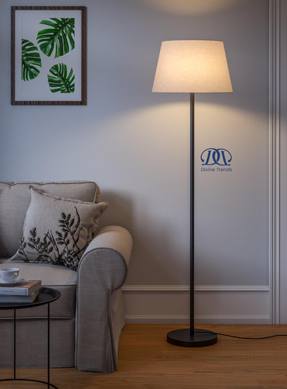 Floor Lamp Modern Black Metal 5Ft Height Off White Shade 16 Inches