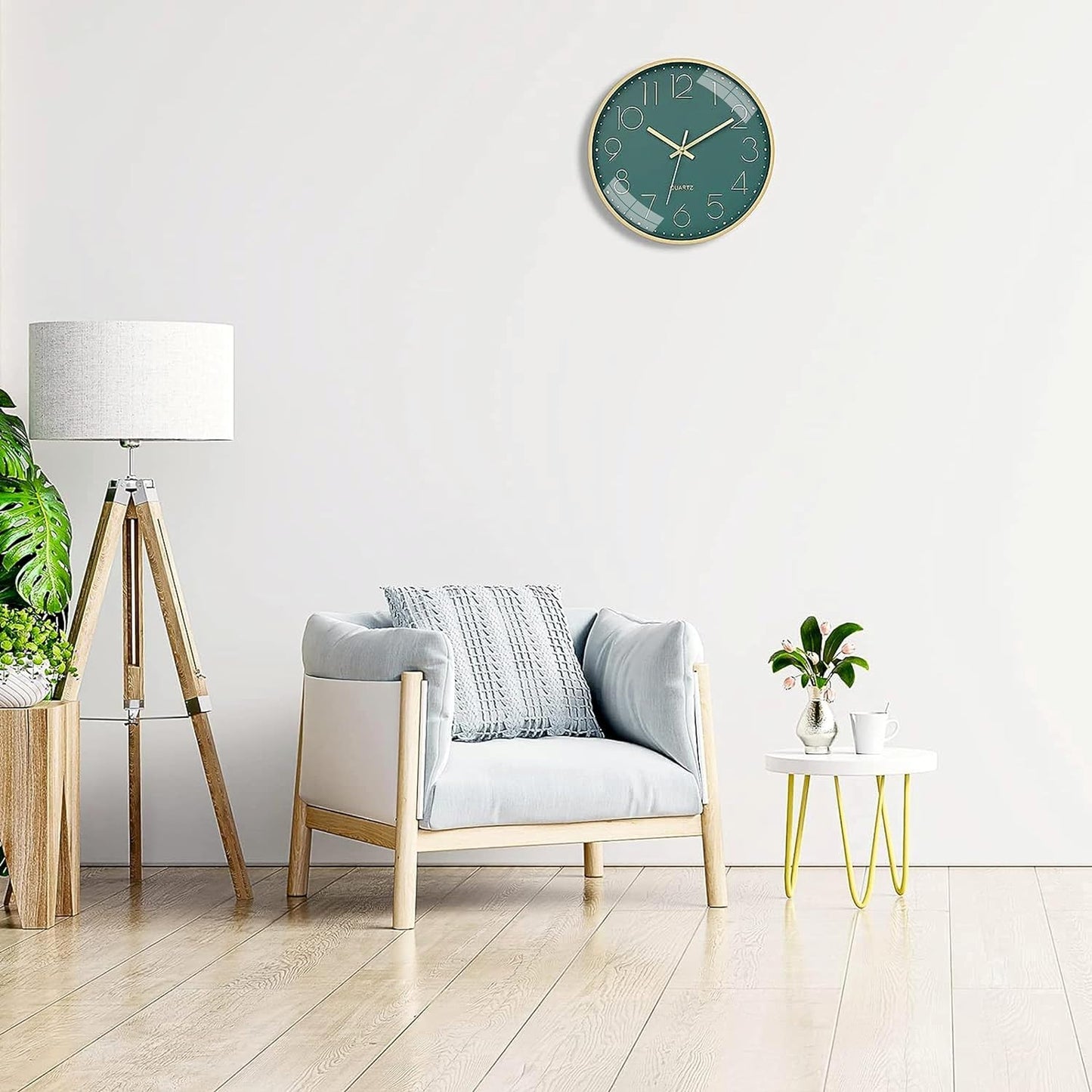 Wall Clock 12 Inch Silent Quartz Green Gold Plastic Decorative
