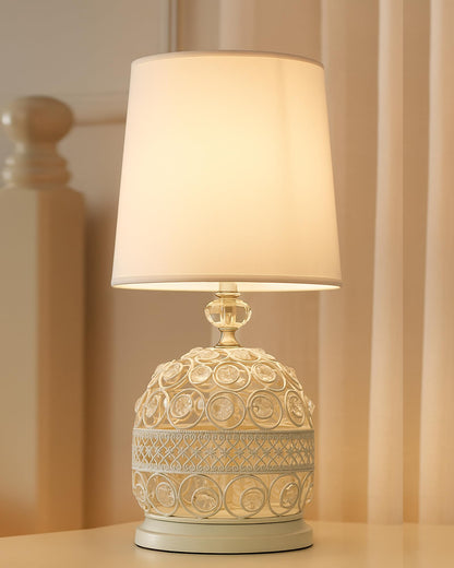 Table Lamp Modern Minimalist White Fabric Shade 15x15x34cm