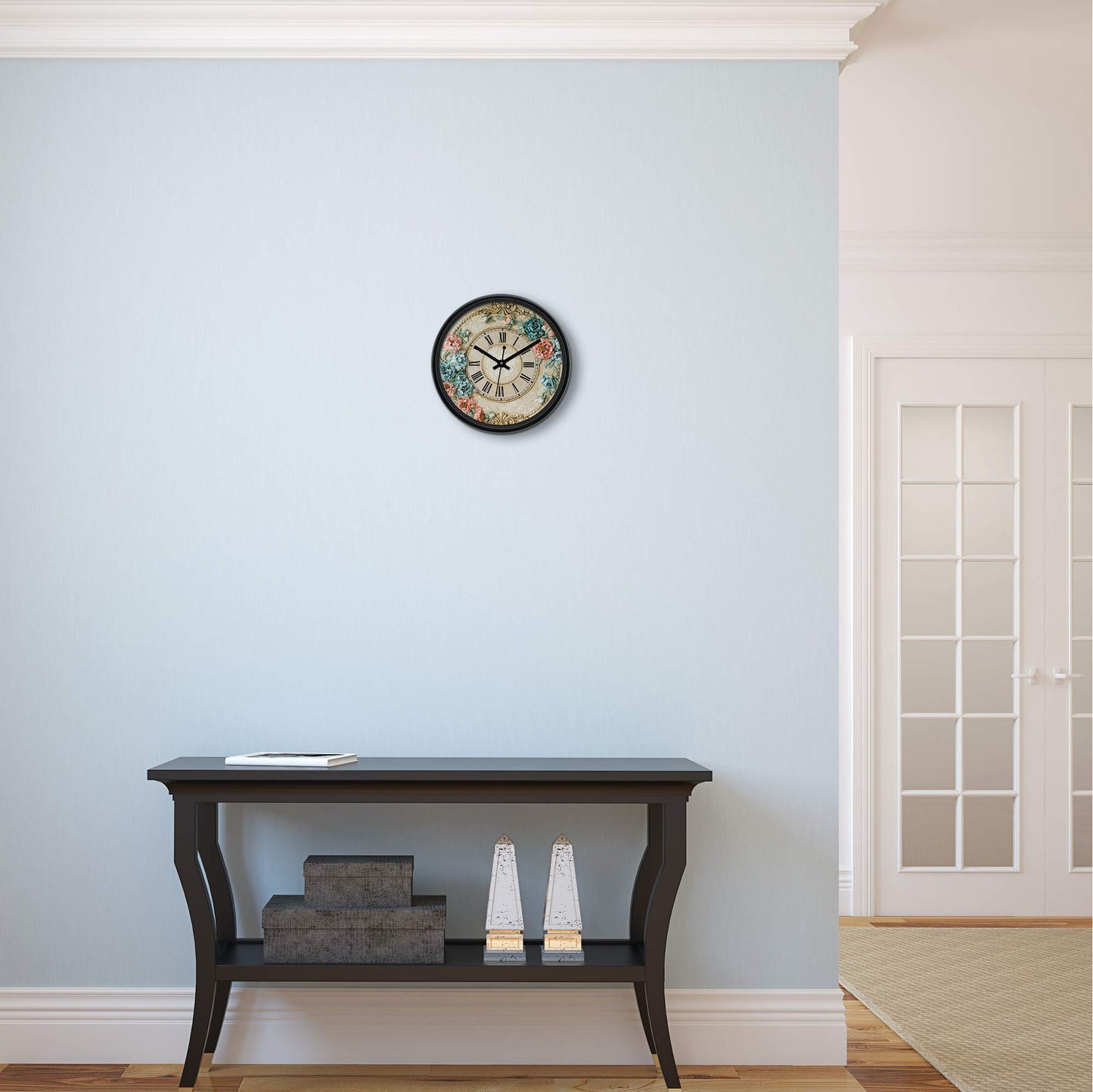 Wall Clock with Silent Movement, 30 cm, Black, MDF and Glass