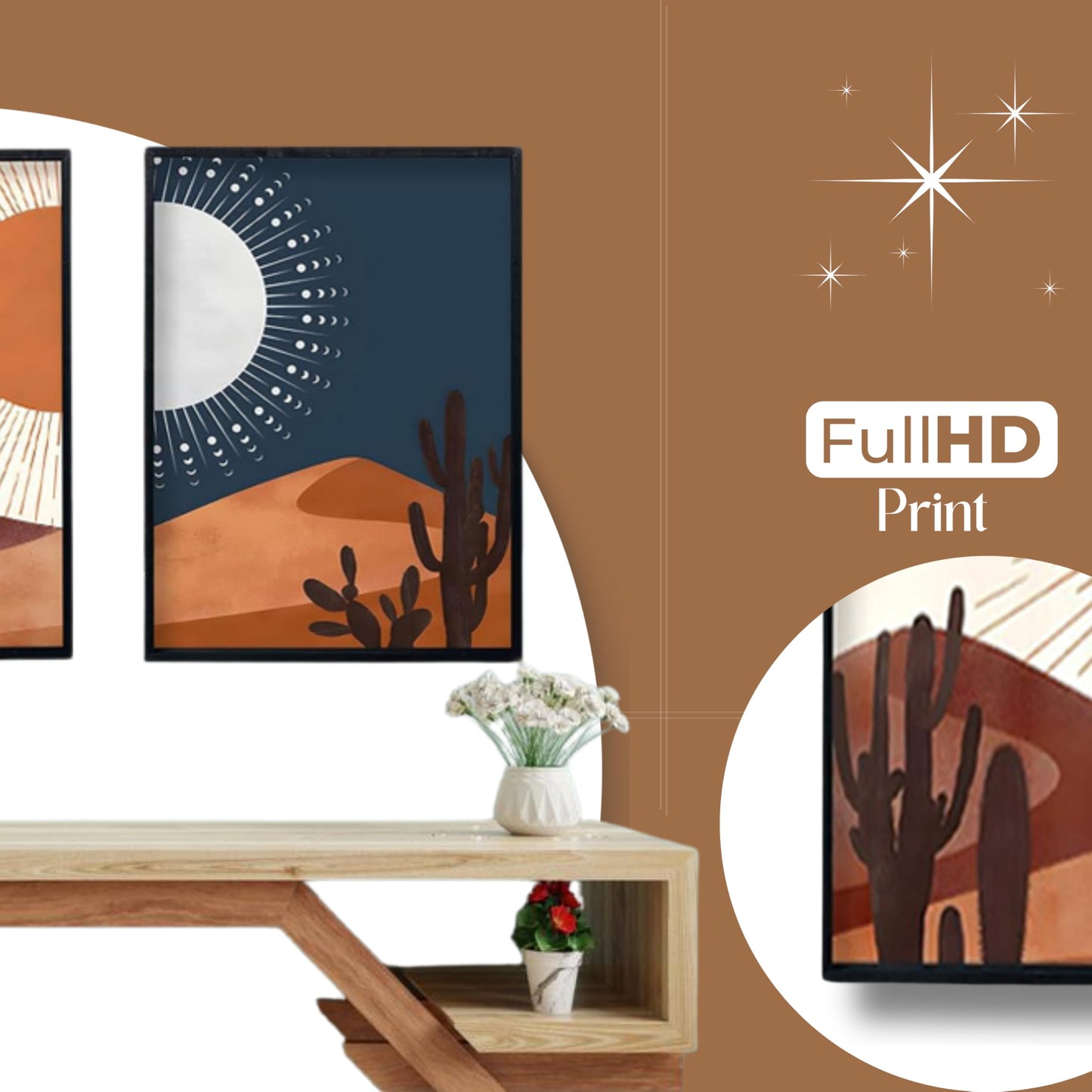 Modern Abstract Madhubani Art Painting Set of 2 with Textured Black Frames - UV Printed - 60x90 cm
