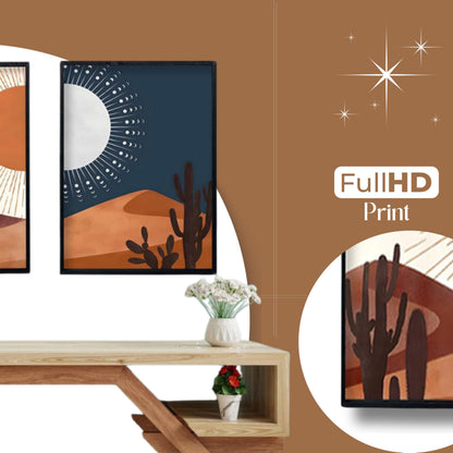 Modern Abstract Madhubani Art Painting Set of 2 with Textured Black Frames - UV Printed - 60x90 cm