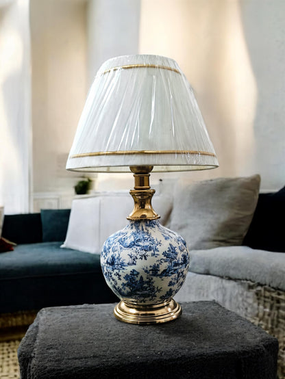 LED Table Lamp with Antique Gold Finish and Fabric Shade - 46 x 25 cm
