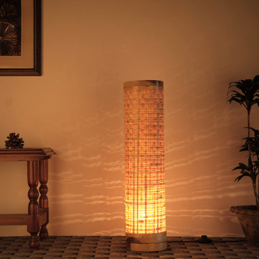 LED Floor Lamp Modern Bamboo Natural Brown 28 Inch