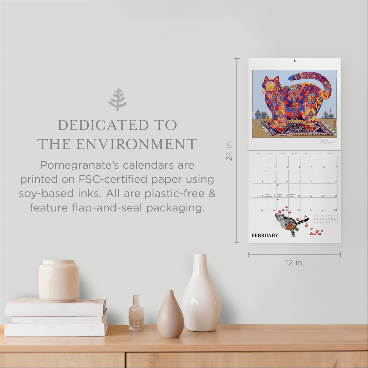 Wall Calendar 2026, B. Kliban: Cat Calendar Art, 12 Months, Large Grid Design Featuring 12 Artworks