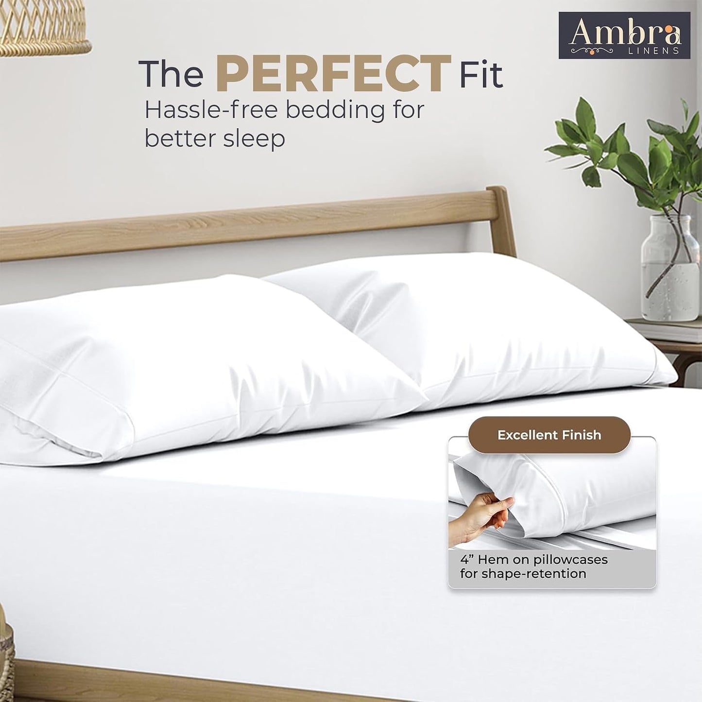 Ambra Linens Ultra Soft Pillow Protectors 400TC Set of 2 Breathable Pillow Covers-White