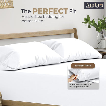 Ambra Linens Ultra Soft Pillow Protectors 400TC Set of 2 Breathable Pillow Covers-White