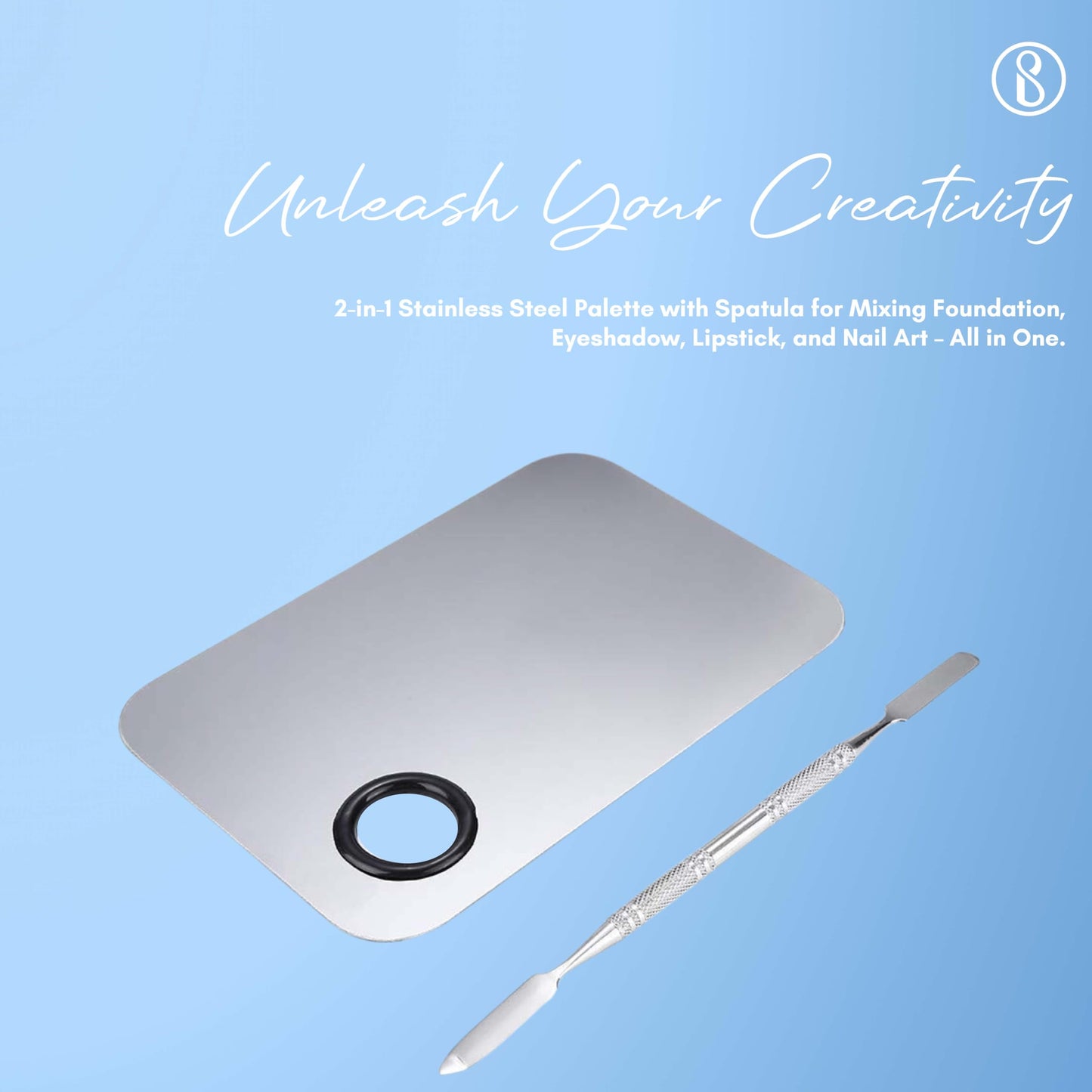 2-in-1 Stainless Steel Makeup Mixing Palette with Spatula, Silver