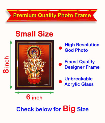 Wall Painting Ganesha Artwork Framed Wood Brown 6 x 8 Inch