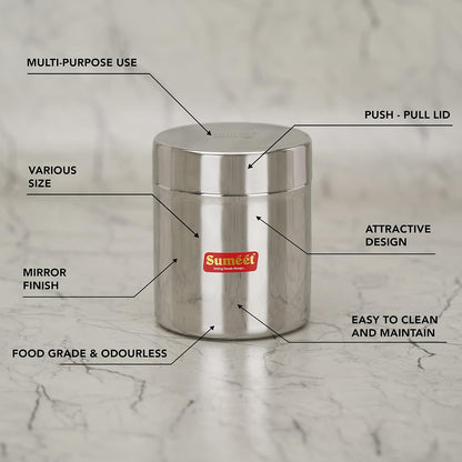 Sumeet Stainless Steel Small Canisters/Jars/Ubha Dabba/Storage Containers set of 6Pcs, 750 ML Capacity Each