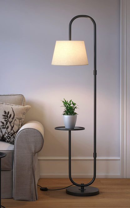 Modern Floor Lamp with Shelf Black Polished 5ft Height 10 Inch Diameter LED Bulb Included