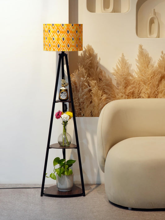 Floor Lamp with Integrated Shelving, Black Metal, LED Bulb Included, 3 Shelves