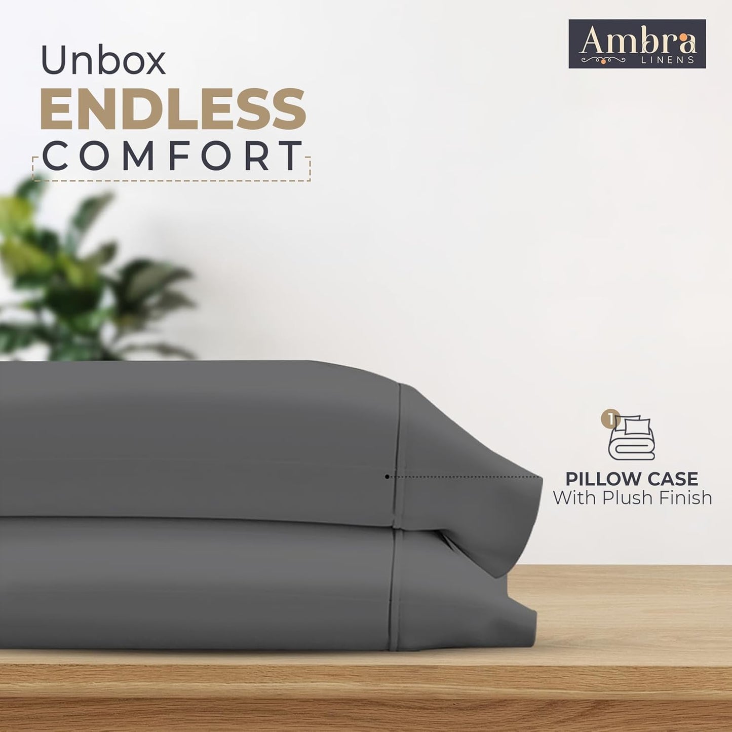 Ambra Linens Ultra Soft Pillow Protectors 400TC Set of 2 Breathable Pillow Covers-Grey