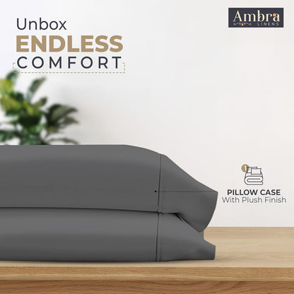 Ambra Linens Ultra Soft Pillow Protectors 400TC Set of 2 Breathable Pillow Covers-Grey