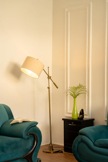 LED Floor Lamp with Adjustable Height and Rotatable Arm, Antique Brass Finish