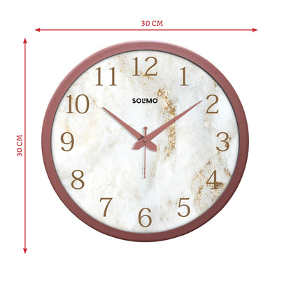 12-Inch Marble Dial Plastic Analog Wall Clock with Silent Movement - Copper Frame