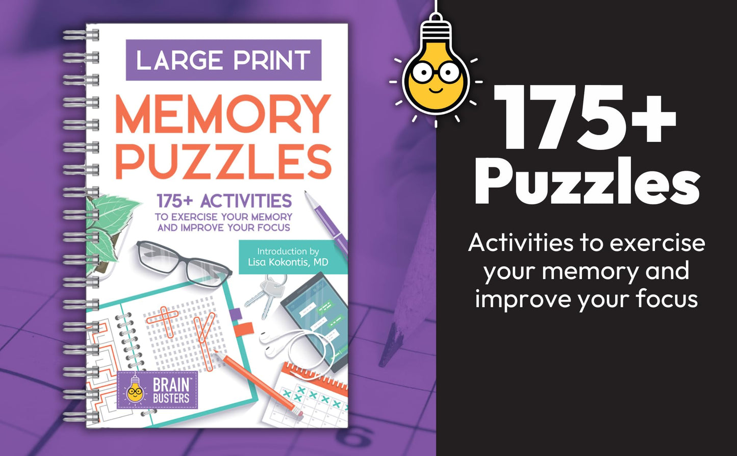 Large Print Memory Puzzles: 175+ Puzzles and Activities for Adults to Exercise Memory and Improve Focus - Includes Spiral Bound / Lay Flat Design and ... Font for Easy Reading (Brain Busters) 