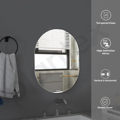 Frameless Oval Mirror with Beveled Edges - Clear Glass - 18x12 Inch (30.5x45.5 cm)