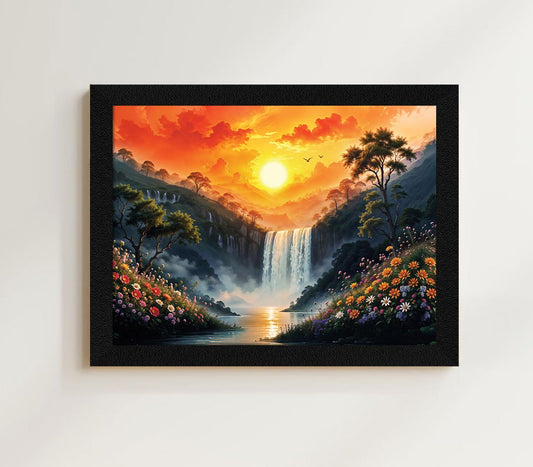 Wall Painting - Rising Sun Scenery - Multicolor Paper - 33.0 X 25.5 cm