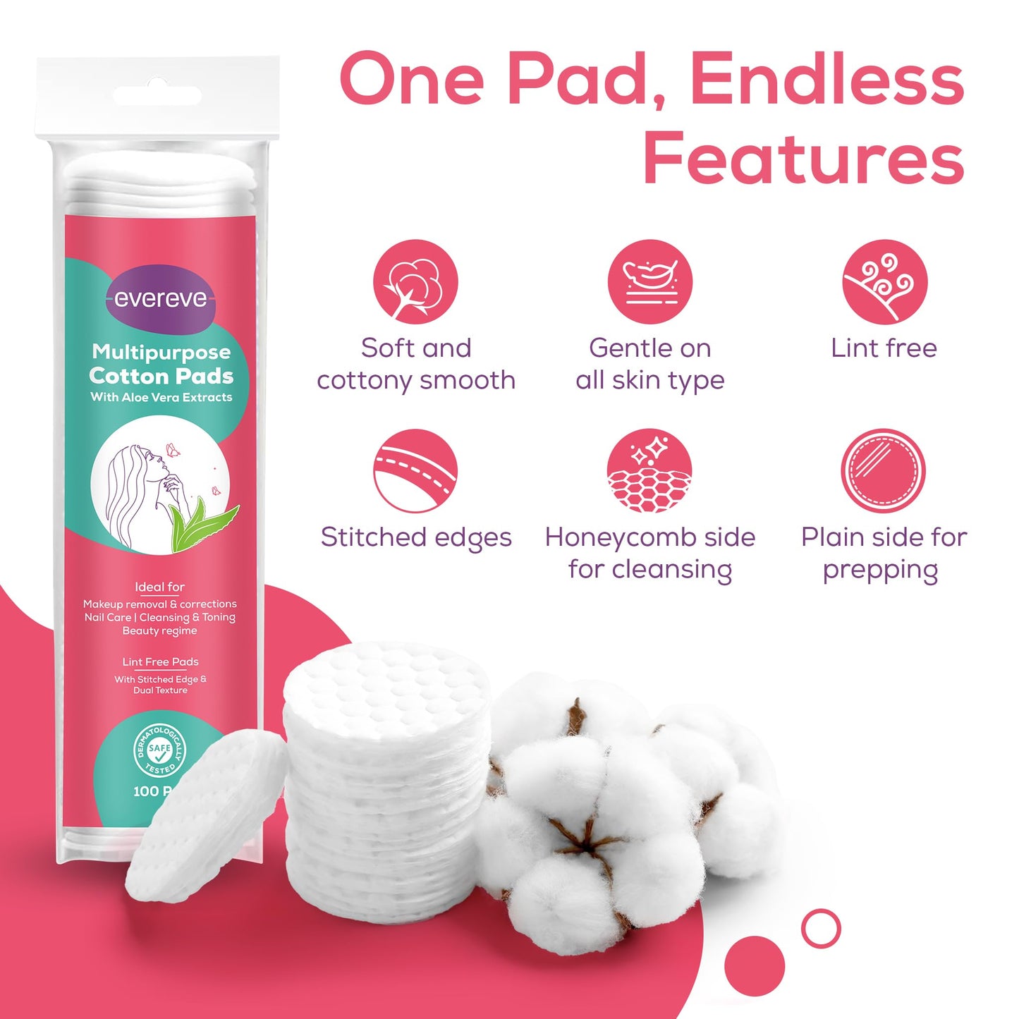 Multipurpose Cotton Pads 200 Pcs with Aloe, Embossed, Double-Sided