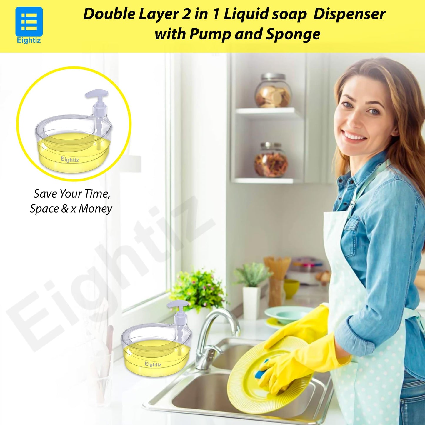 Double Layer Soap Dispenser with Sponge Holder - Multi Color