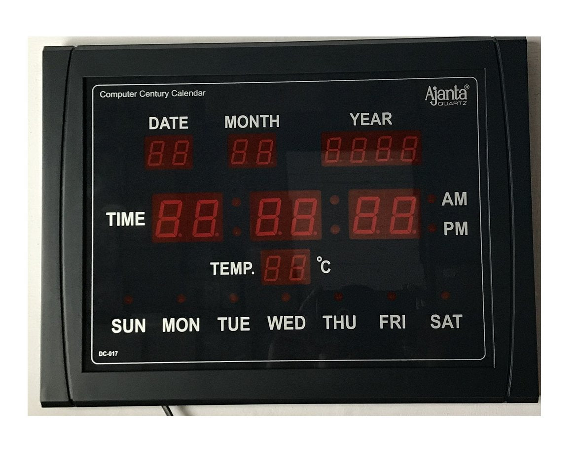 Digital LED Rectangle Wall Clock 39.5 cm x 29.5 cm Plastic Black