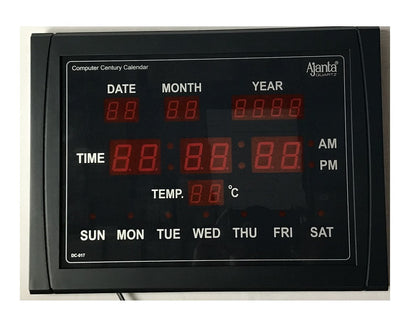 Digital LED Rectangle Wall Clock 39.5 cm x 29.5 cm Plastic Black