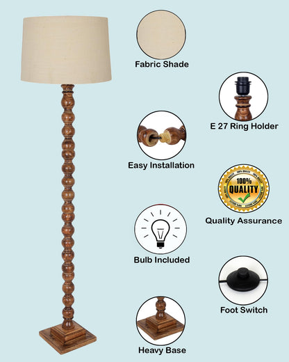 Floor Lamp Classic Design Wooden Base Off-White Shade 142x30x27cm