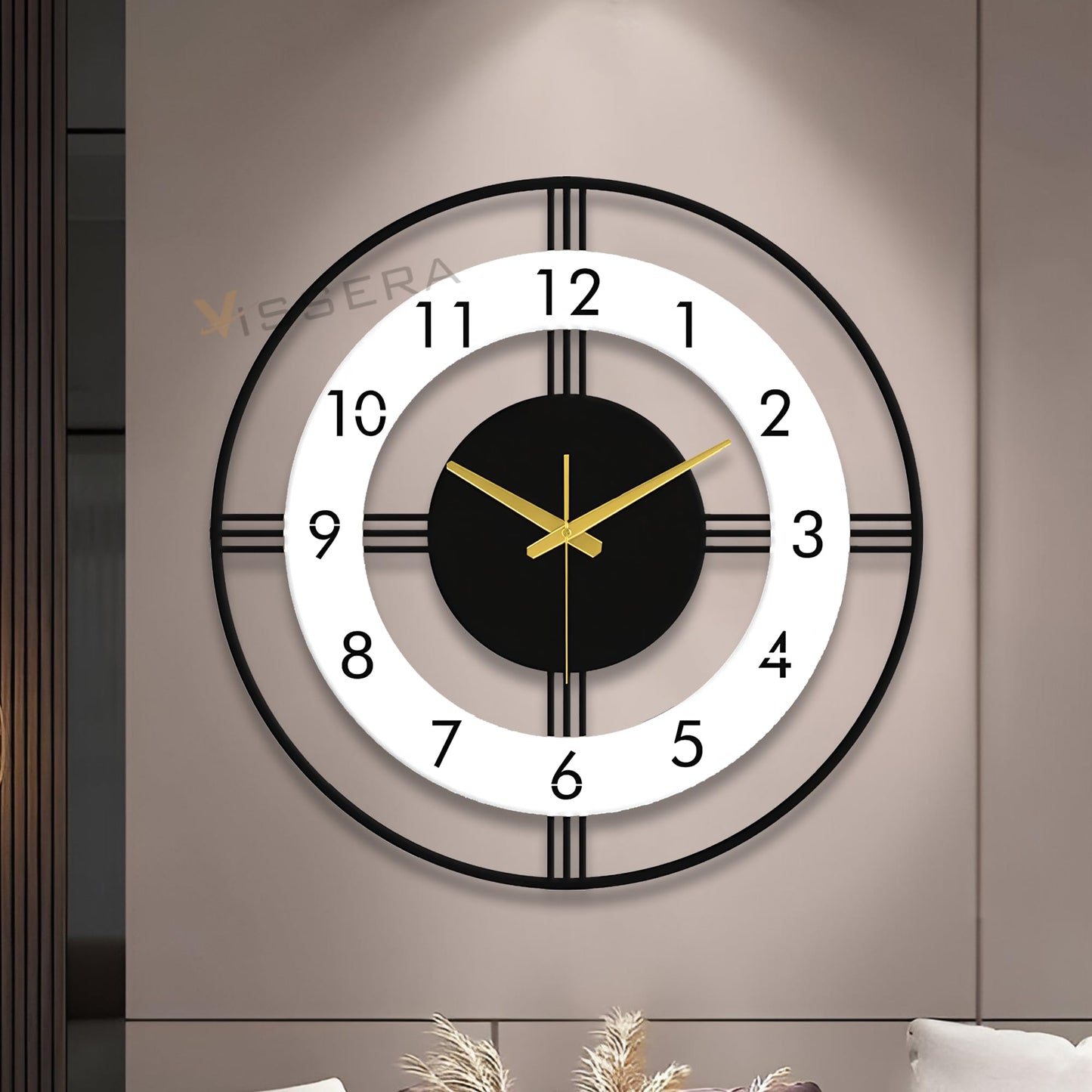 Large Silent Metal Wall Clock - Antique Design for Living Room - 60cm